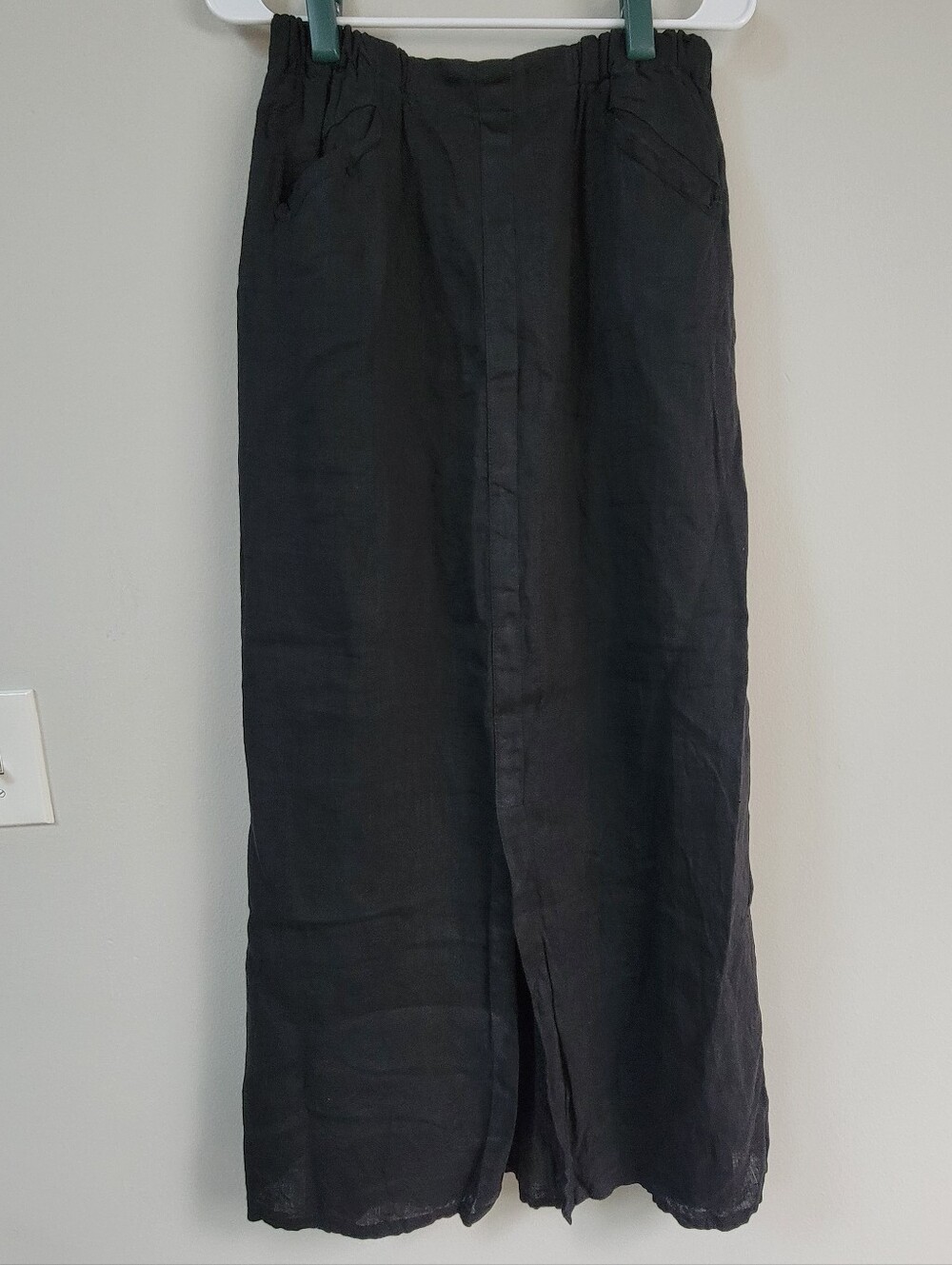 FLAX Jeanne Engelhart Black Linen Maxi Skirt Womens Size L Boho Lagenlook